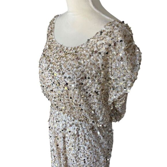 Aidan Mattox Gold Sequin Beaded Blouson Cocktail Dress Size 8 - Picture 2 of 7